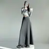 Saia feminina de outono e inverno nova, cintura alta, barra ampla, versátil, casual, solta, comprimento médio