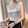 Camisola de Satén Jacquard de Manga Corta Estilo Francés para Mujer con Almohadillas en el Pecho, Bordada, Versátil, Se Puede Usar por Fuera, Capa Base de Nicho
