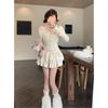 Nuevo Top Base con Encaje de Puro Deseo Falda Pastel Acolchada en Forma de A Falda de Cintura Alta para las Cuatro Estaciones Traje que Reduce la Edad