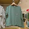 Estilo Japonês~Camiseta Listrada Manga Longa Francesa Gola Canoa Solta Design com Fenda Moda Casual Nova Roupa Feminina Sy460297