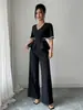 Conjunto casual estiloso gola V manga bufante pequena slim fit estilo coreano absolutamente lindo requintado único bonito verão pequeno conjunto