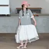 Conjunto de Manga Curta para Meninas 2026 Novo Estilo de Verão para Meninas Mais Velhas Camiseta Saia de Renda Infantil Roupas de Verão para Meninas Atacado