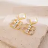 Pendientes de Oro Real Electrochapado con Diseño Geométrico Calado y Perla Estilo Coreano Elegantes Elegantes Pendientes de Moda Lujo Accesible Pendientes de Gama Alta para Mujeres