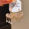Pendientes de Aguja de Plata Retro Lujo Ligero Zircón Diamante Corazón Gota de Agua Borla Estilo Palacio Francés Pendientes Exquisitos de Nicho para Mujer