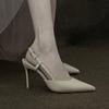 Zapatos de Tacón Alto con Punta 2026 Primavera y Otoño Nuevos Sandalias de Tacón Alto Cerradas con Correa y Hebilla Estilo Francés para Mujer con Tacones Finos en Color Nude