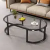 Mesa de centro de cristal, simple y duradera, diseño moderno, fácil de montar, adecuada para salas de estar y hogares pequeños, forma ovalada, mesa de centro creativa