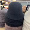 Gorro de cubo de felpa con mezcla de lana de conejo de angora para mujer, gorro de campana recto de lana cálido de invierno, moderno
