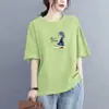 Camiseta de manga corta para mujer de comercio exterior, nuevo estilo de verano 2026, corte holgado, estampada, adelgazante, versátil, talla grande, top moderno y a la moda