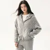 Cárdigan de cachemira con patrón de rombos texturizado, chaqueta con capucha y cremallera para mujer, corte holgado, versátil, jersey de punto cálido, prenda exterior de algodón