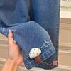 Jeans de Moda Otoño para Niñas, Versátiles, Bordado 3D de Champiñón, Estilo Coreano Casual y Moderno para Bebés, Ropa Infantil