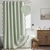 Cortinas de Chuveiro de Cor Sólida de Linho Sintético com Borda Ondulada Preta, Cortinas Impermeáveis para Banheiro e Cortinas Divisórias de Banheiro - Modelos Transfronteiriços Novos Cuidadosamente Selecionados