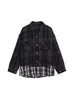 Jaqueta Masculina com Design Falso de Duas Peças, Casaco Masculino Solto Tendência, Novo Estilo 2025, Xadrez Patchwork Trama Inspirado em Chanel