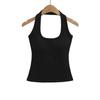 Camisola Halterneck de Estilo Europeo y Americano para Chica Sexy, Diseño Nicho para Mujer, con Almohadilla para el Busto, Slim, Corta, para Fondo, Verano