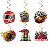 Decorações de Festa de Aniversário com Tema de Corrida Transfronteiriça: Bandeira de Bandeirinhas, Espiral Xadrez de Corrida, Topo de Bolo de Corrida F1