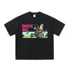Top Vintage Gola Redonda Estampa de Quadrinhos Marca Moderna Lavada Masculino Manga Curta Oversize Camiseta Masculina de Manga Curta Europeia e Americana