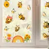 Pegatinas Estáticas de Dibujos Animados de Abejas y Mariposas para Primavera y Verano, Flores y Arcoíris, Pegatinas para Ventana de Habitación Infantil y Dormitorio, Decoraciones para Ventanas de Exhibición de Vidrio