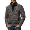 Amazon 2025 Otoño e Invierno Talla Europea Manga Larga Cuello Alto Cremallera Cárdigan Tejido de Punto para Hombre Terciopelo Cálido Tejido de Punto Chaqueta para Hombre
