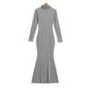 Vestido Largo de Manga Larga con Cuello Alto Estilo Europeo y Americano para Mujer, con Cuello Superpuesto, Ajuste Ceñido Sexy, Bodycon de Cola de Pez por Encima de la Rodilla en Color Sólido