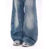 Jeans Americano Retrô de Perna Larga Curva para Mulheres, Novo Design para Primavera e Outono, Calças Banana Lavadas Soltas e com Caimento