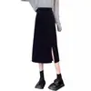 Falda de traje con abertura para mujer, de longitud media, falda de línea A de cintura alta, adelgazante y versátil, falda ajustada, nueva moda de primavera 2026