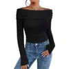2026 Europeu e Americano Transfronteiriço Amazon Mulheres Sexy Ombro a Ombro Ajustado Manga Longa Base Uma Manga Top Camiseta