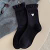 Meias de Renda Soltas Novas para Outono e Inverno com Bordado de Coração, Meias de Cano Médio Atacado, Meias Soltas para Maternidade, Meias de Algodão Sem Costura Atacado