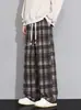 Pantalones Cuadros Blanco y Negro Retro para Niños Primavera y Otoño 2025 Nuevos Pantalones Americanos de Pierna Ancha Sueltos Rectos Caídos Casuales
