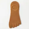 Calcetines de cinco dedos para mujer, verano, malla fina transpirable, puntera dividida, color liso, antipelusas, antideslizantes, sin deslizamiento del talón, invisibles de corte bajo