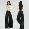 Jeans de trabajo de pierna ancha holgados color azul retro americano para mujer, nuevos pantalones casuales de pierna ancha de talle alto que estilizan y tienen caída
