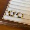 Brincos Círculo Maillard Outono e Inverno para Mulheres, Brincos Esmaltados Estilo Francês Retrô, Brincos de Pérolas Cor de Café de Luxo Leve