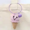 Pingente de Sorvete de Crochê, Charme para Bolsa Tecido com Fio, Enfeite de Sorvete Tricotado, Chaveiro, Acessório Feito à Mão para Chave de Carro