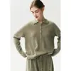 Nuevo suéter de cachemira de otoño 26, cuello polo, botones, manga larga para mujer, holgado, casual, suéter versátil, capa base suave y cómoda