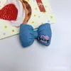 Jeans Bordado Rosto do Gato Kt Algodão Estereoscópico Laços Acessórios DIY Decorações para Roupas de Bebê Sapatos Meias Bolsas Acessórios