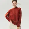 Suéter de punto hueco para mujer, mezcla de cachemira y seda de morera, cuello alto tipo pétalo, detalles de ganchillo, estilo lindo y dulce