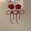 Pendientes Colgantes de Perla con Lazo de Rosa Aguja de Plata Pendientes Súper Hada Dulces Elegantes Lujo Accesible Pendientes de Gama Alta para Mujer
