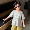 X376 Camiseta Nueva de Manga Corta para Niños Verano Niños Cuello Redondo Bebé Delgada Transpirable Letra Cambiable Top Camiseta Holgada