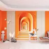 Fondo de pared de arco estilo europeo Tela de pared Papel tapiz naranja Hermes Mural de papel tapiz Salón de belleza Estudio de transmisión en vivo Espacio extendido Papel tapiz
