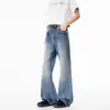 Jeans masculino estilo americano com barra curva e perna larga, marca da moda de verão, corte reto solto, versátil, calça casual vintage lavada até o chão