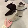 Primer Encuentro Ji Dong Qiu Moda de Nuevo Estilo Botines de Manga con Hebilla Moda Botas de Cuña Apiladas Botas de Media Caña Mujer