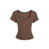 American Style Pure Style Sexy Big U-Neck Camiseta de manga curta Básica Elástica Slim-Fit Cintura justa Slim Spice Girl Top curto