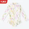 Roupa de Banho Infantil Meninas 2025 Novo Estilo Roupa de Banho Manga Longa Proteção Solar Roupa de Banho para Águas Termais
