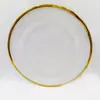 Prato de Frutas de Vidro Listrado com Borda Dourada 33cm Prato Tapete para Bife Estilo Europeu Transparente Restaurante Ocidental Prato de Casamento Casa Prato Transfronteiriço