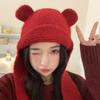 Bonito urso orelha proteção auricular chapéu frio feminino rosto pequeno chapéu de malha baotou inverno engrossado grande cabeça chapéu de lã