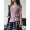 Verano Nuevo Estilo Coreano Simple Elegante Grande Cuello U Lana Punto Lunares Coloridos Manga Corta Top Adelgazante para Mujer