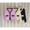 Suéter de Tricô Longo com Manga Longa e Decote V Estilo Chanel para Mulheres, Top Básico Elegante Estilo Francês, Cardigã de Tricô Preto e Branco