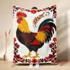 Manta de siesta de franela con estampado de collage de gallo de granja vintage TEMU transfronteriza, manta decorativa para sofá de animal lindo