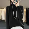 Suéter de cuello medio para mujer, simple, color liso, tejido de primavera, básico, holgado, casual, para ir al trabajo, jersey de lana completo