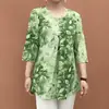 Camiseta de Longitud Media Elegante, Adelgazante y Favorecedora para la Figura, Talla Grande, en Nuevo Estilo Chino con Mangas Cortas para Madres de Mediana Edad y Mayores