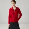 Suéter de inverno de alta qualidade 100% caxemira pura com zíper parcial para mulheres, de manga longa, gola alta, espessado, top macio e confortável