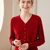 Cárdigan de Cachemir para Mujer Color Sólido Otoño e Invierno Nuevo Talla Grande Manga Larga Tejido Corto Cuello en V Exterior